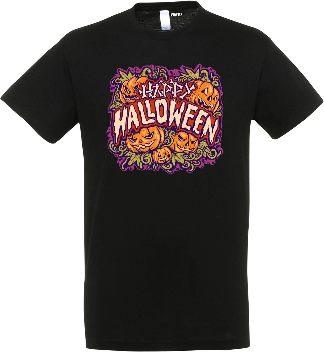 T-shirt kinderen Happy Halloween pompoen | Halloween kostuum kind dames heren | verkleedkleren meisje jongen | Zwart | maat 104